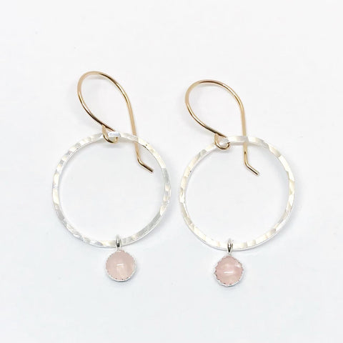 All You Need: Sterling Silver and 14/20 Gold-filled Earrings with Pink Quartz