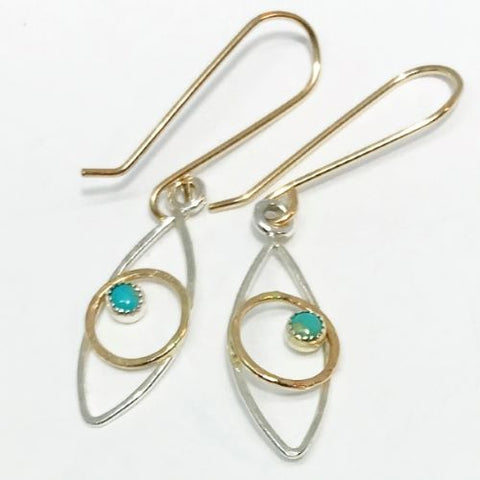 Amulets: Sterling Silver and 14/20 Gold-filled Earrings with Turquoise