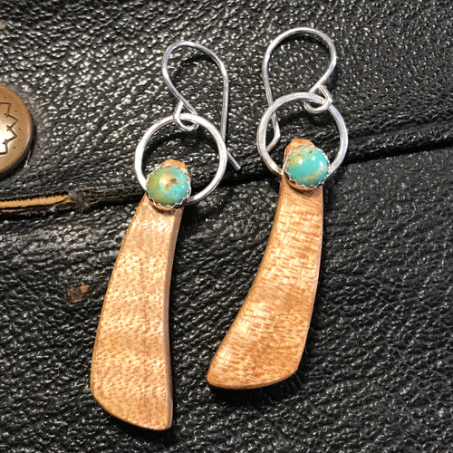 Brushstrokes: Wood, Sterling Silver, 14/20 Gold-filled, Turquoise earrings