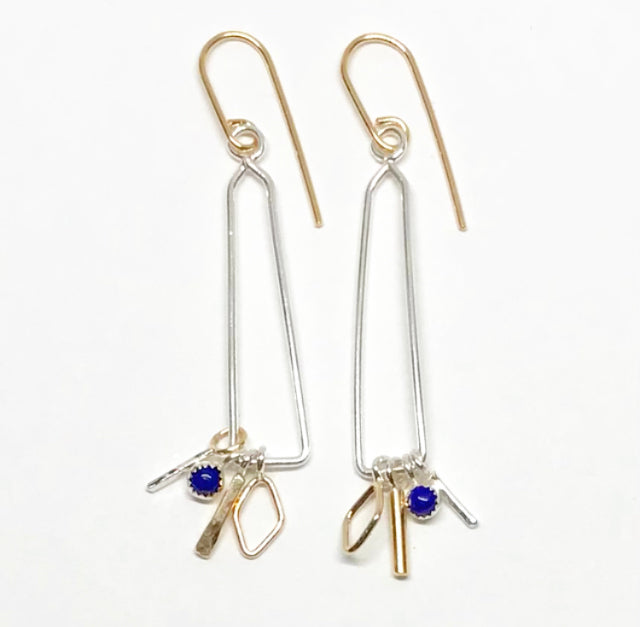 Obelisks: Sterling Silver + 14/20 Gold-fill earrings + gems