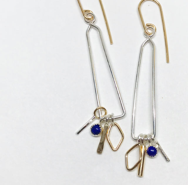 Obelisks: Sterling Silver + 14/20 Gold-fill earrings + gems