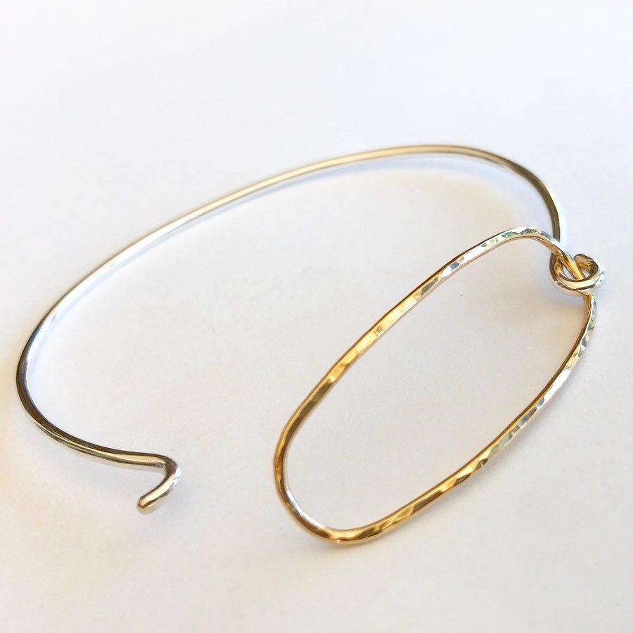 Baguette Bangle: Sterling Silver Bangle with 14/20 Gold-filled Clasp