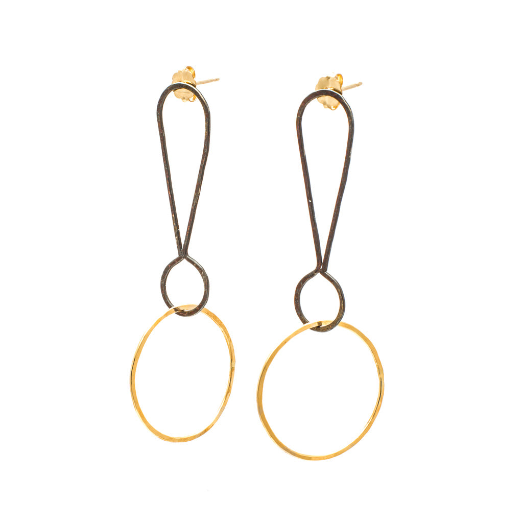 Exclamations:  Small or Large, Oxidized Sterling Silver & 14/20 Gold-filled Earrings