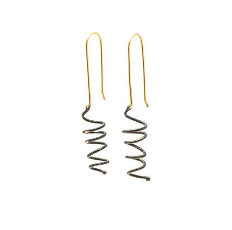 Corkscrews, Large:  Oxidized Sterling Silver & 14/20 Gold-filled Earrings