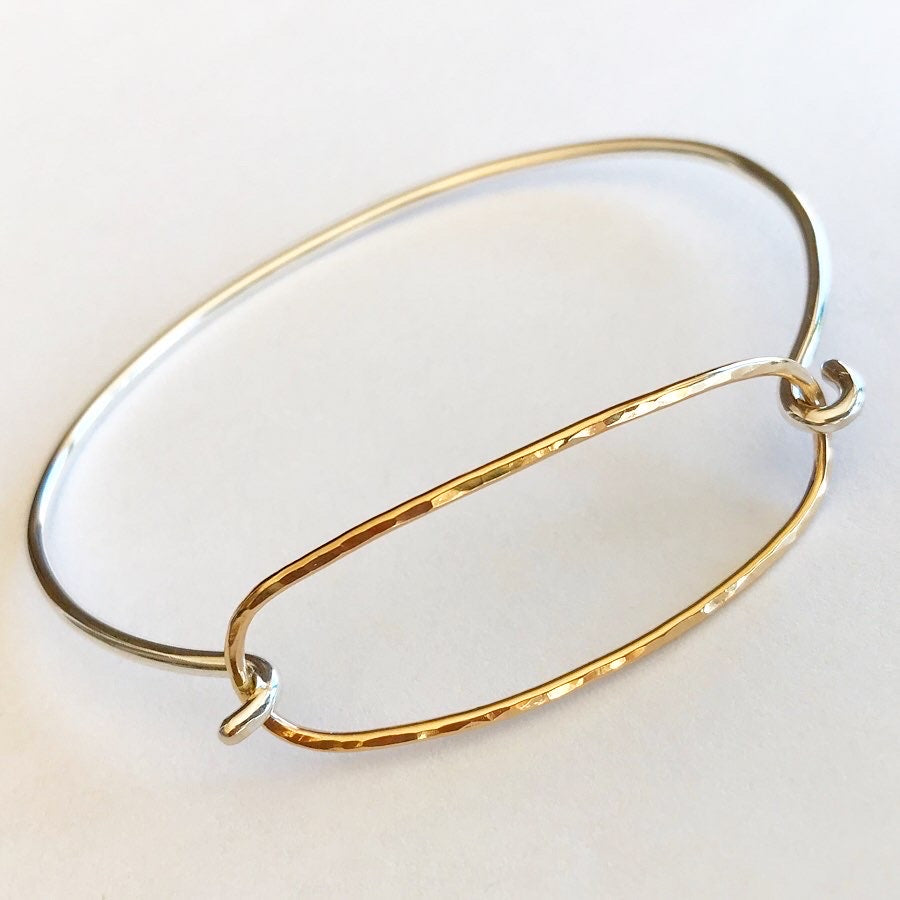 Baguette Bangle: Sterling Silver Bangle with 14/20 Gold-filled Clasp