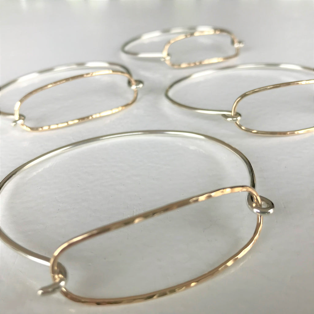 Baguette Bangle: Sterling Silver Bangle with 14/20 Gold-filled Clasp