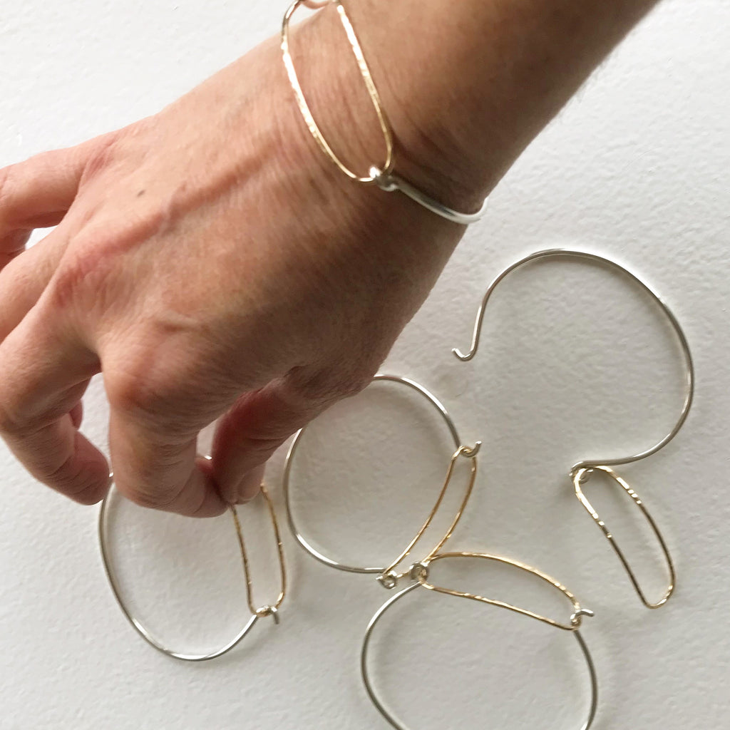 Baguette Bangle: Sterling Silver Bangle with 14/20 Gold-filled Clasp