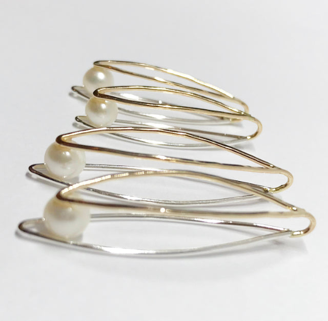 Suspense: Sterling Silver, 14/20 Gold-Filled Pearl Earrings