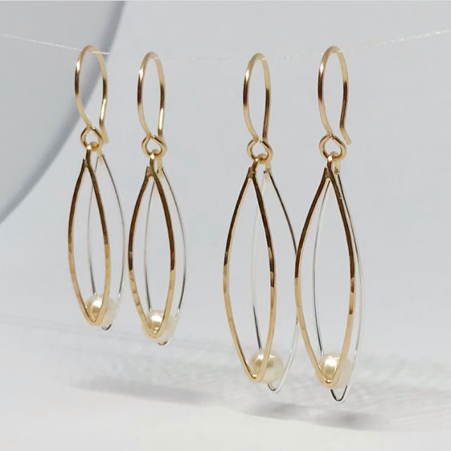 Suspense: Sterling Silver, 14/20 Gold-Filled Pearl Earrings