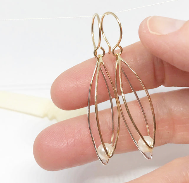 Suspense: Sterling Silver, 14/20 Gold-Filled Pearl Earrings