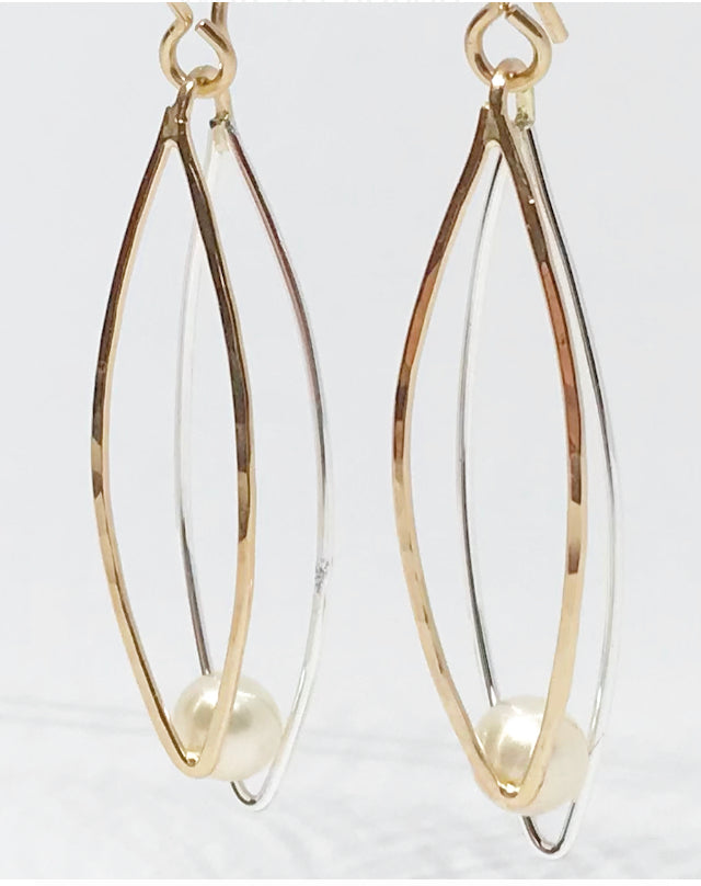 Suspense: Sterling Silver, 14/20 Gold-Filled Pearl Earrings