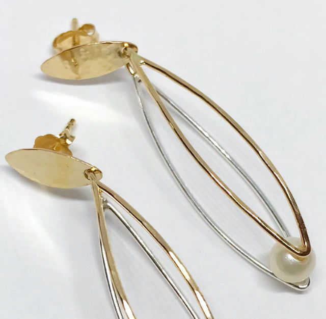 Suspense: Sterling Silver, 14/20 Gold-filled, Pearl Post Earrings