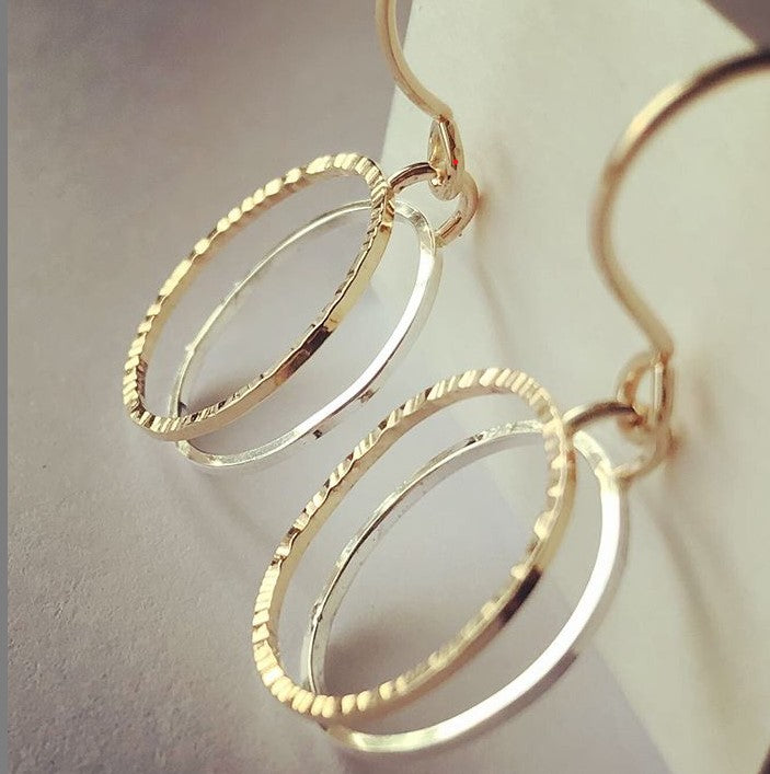 Business Circles:  Medium Size, 14/20 Gold-filled and Sterling Silver Earrings